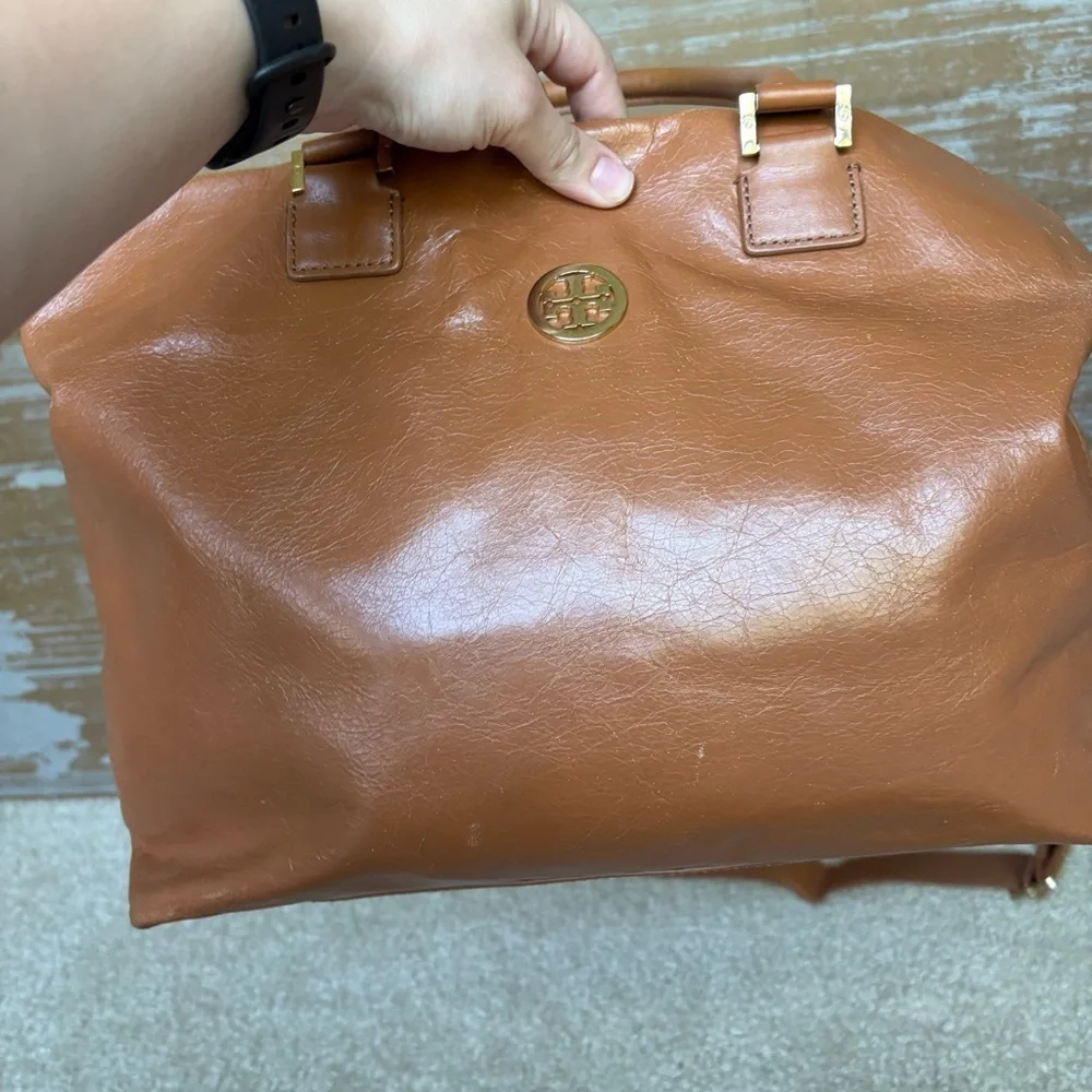 Tory Burch Dena Crossbody Purse Brown Leather Preppy Classic Gold Hardware